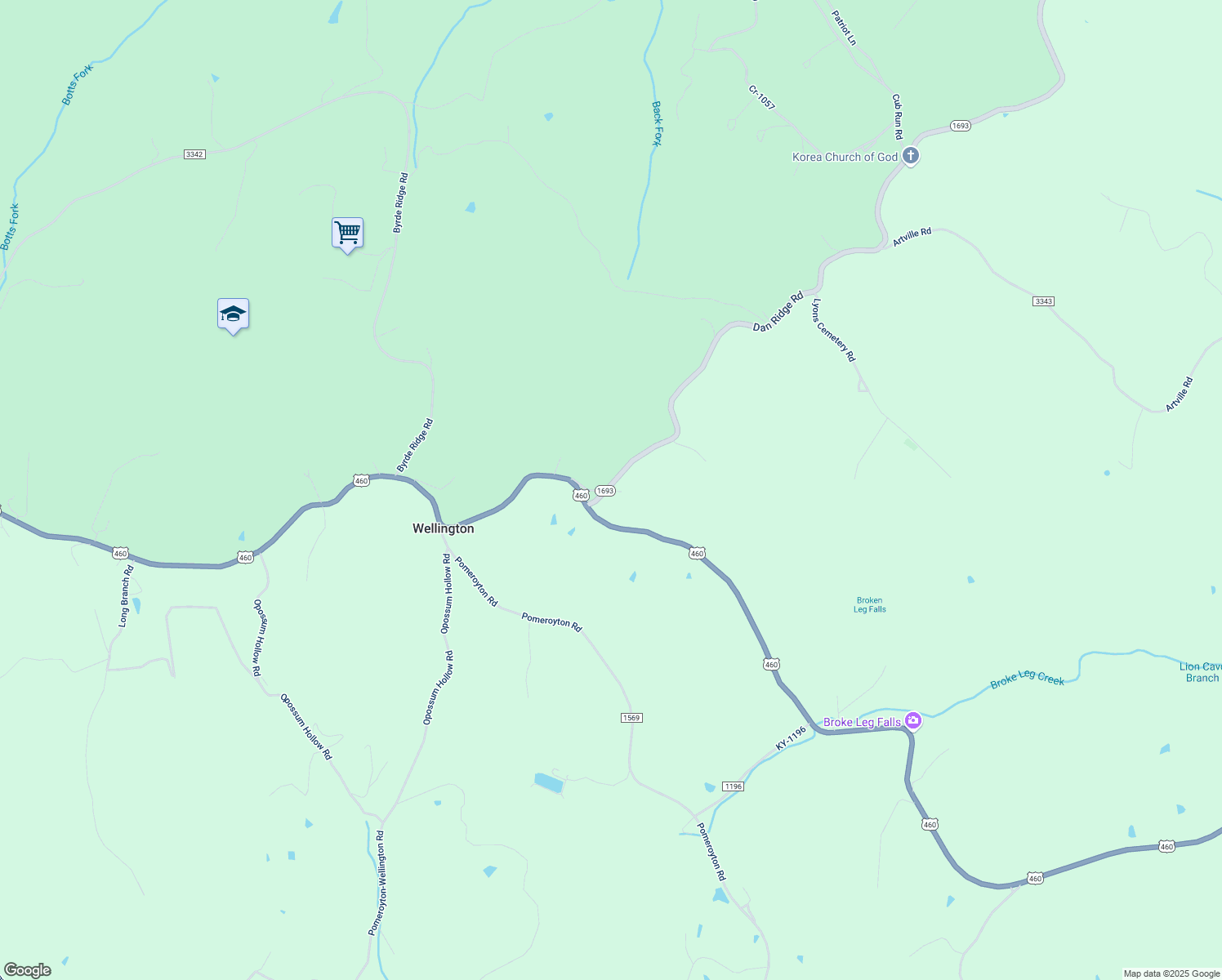 map of restaurants, bars, coffee shops, grocery stores, and more near Dan Ridge Road in Wellington