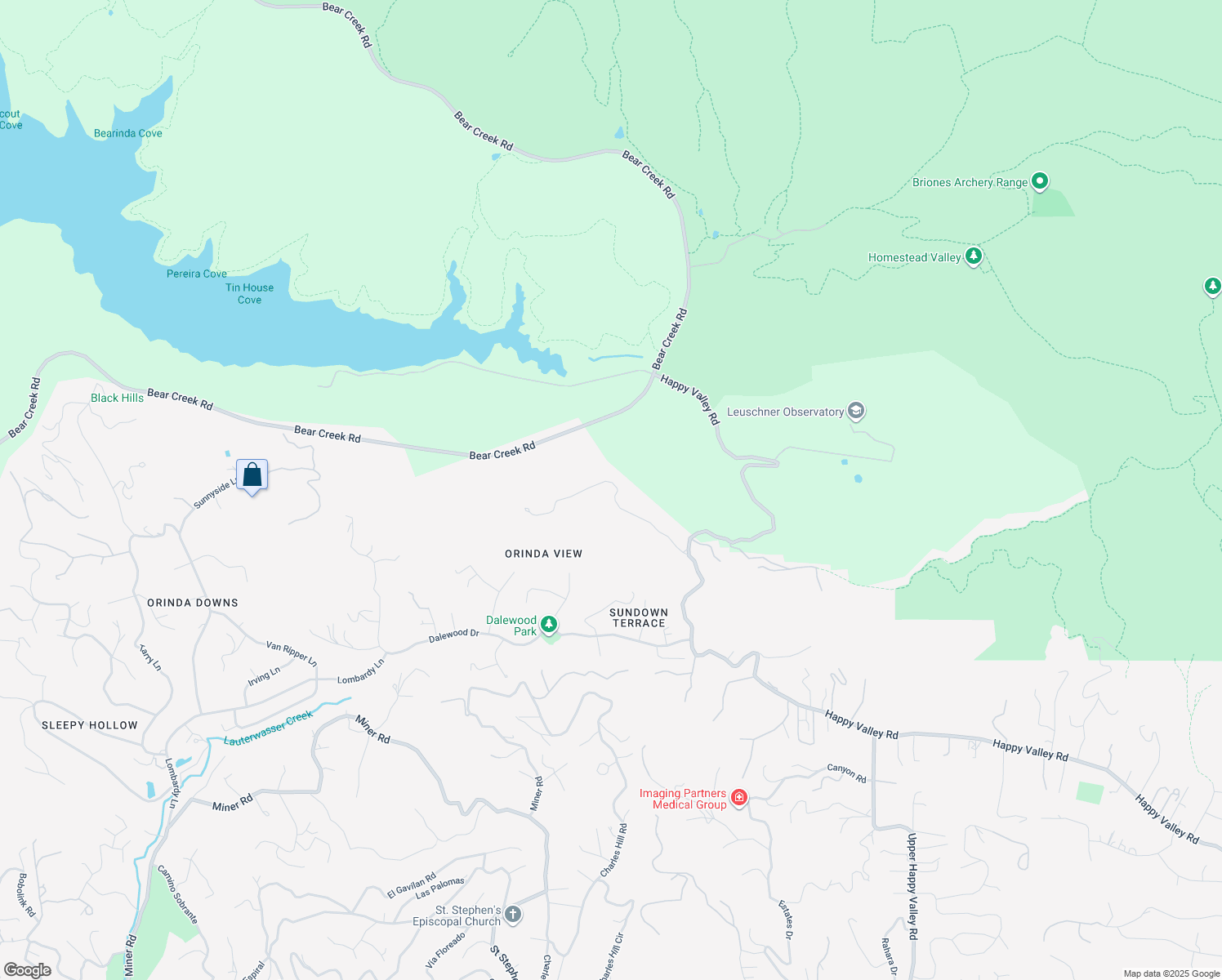 map of restaurants, bars, coffee shops, grocery stores, and more near 15 Orinda View Road in Orinda