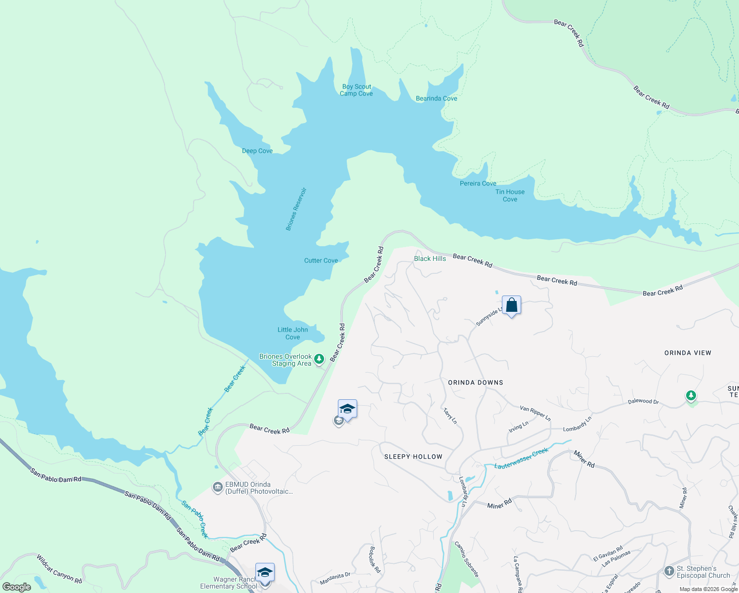 map of restaurants, bars, coffee shops, grocery stores, and more near 230 Tappan Lane in Orinda