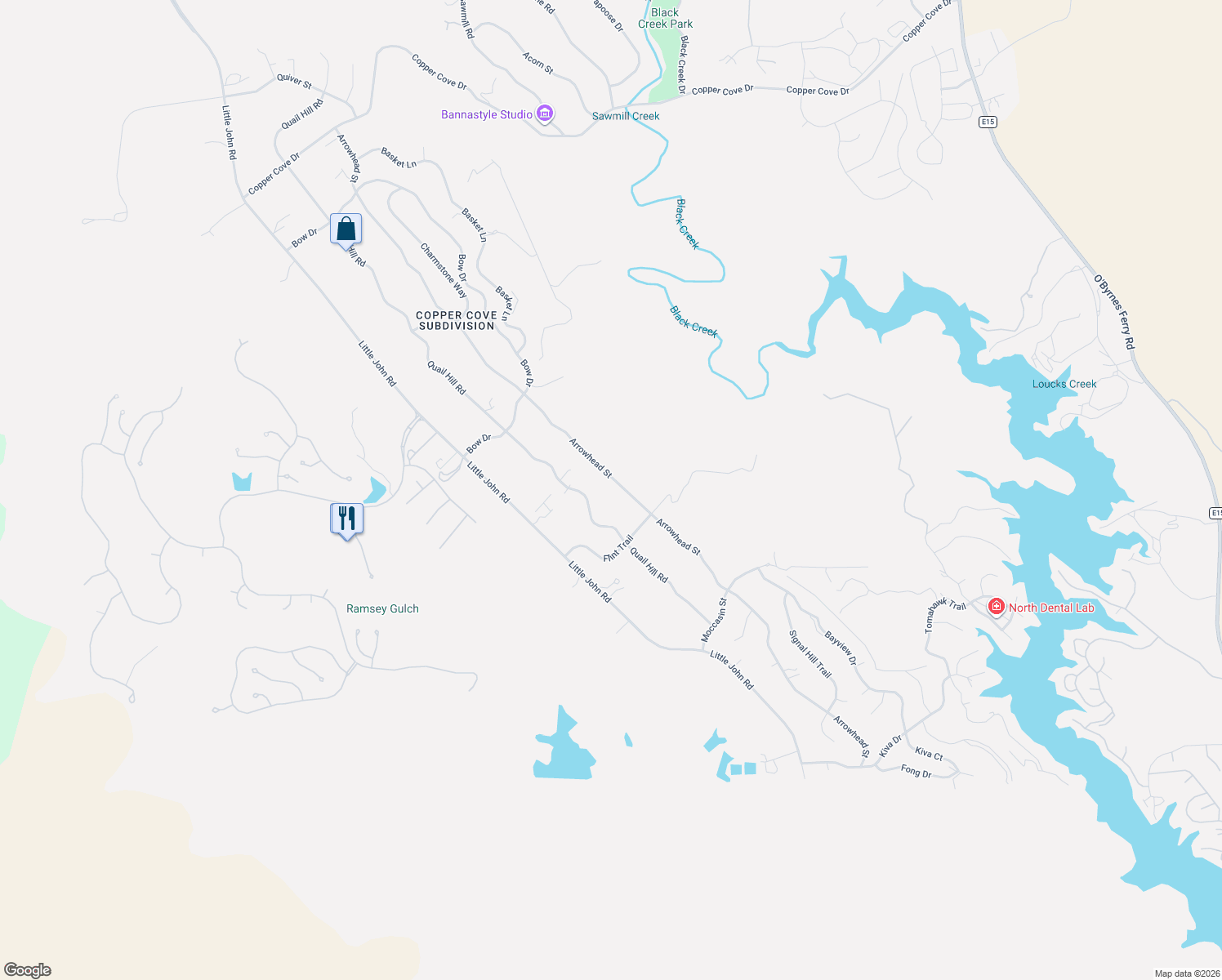 map of restaurants, bars, coffee shops, grocery stores, and more near 3070 Arrowhead Street in Copperopolis