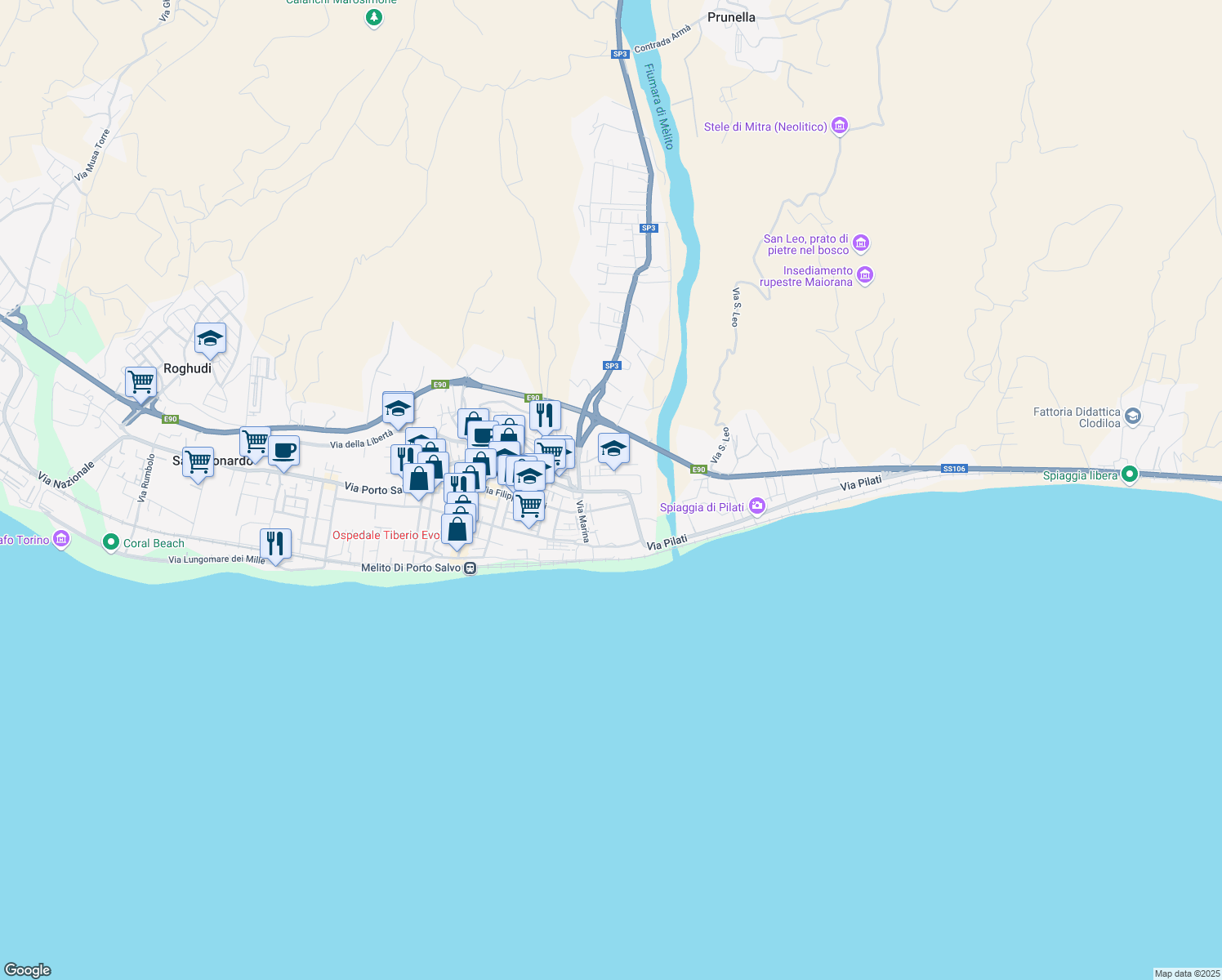 map of restaurants, bars, coffee shops, grocery stores, and more near 49 Via del Fortino in Melito di Porto Salvo