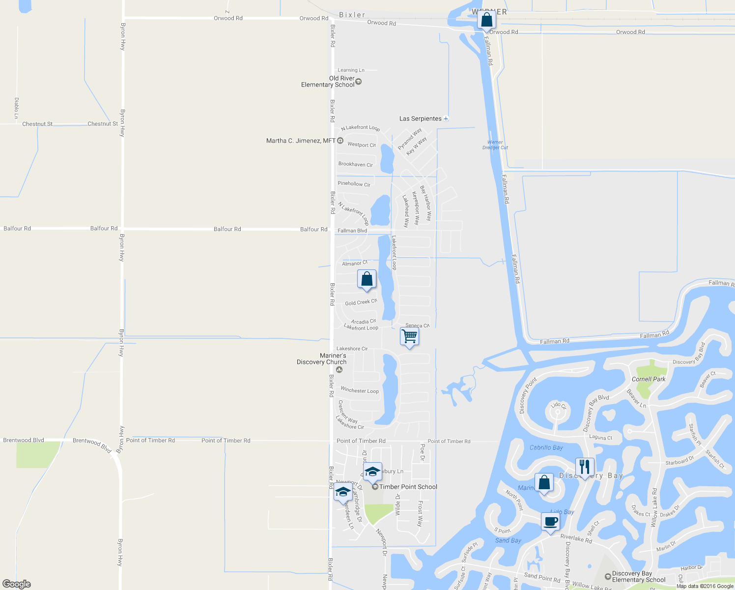 map of restaurants, bars, coffee shops, grocery stores, and more near 5356 Gold Creek Cir in Discovery Bay
