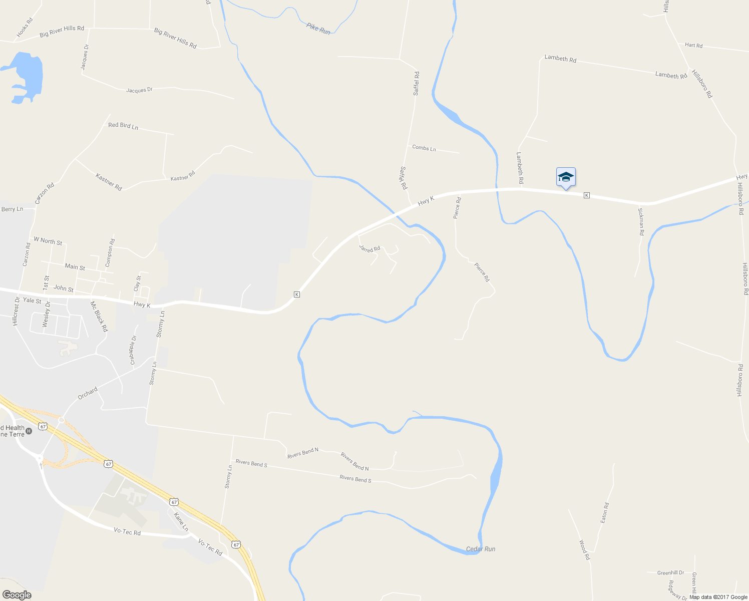 map of restaurants, bars, coffee shops, grocery stores, and more near 7531 Jarred Road in Bonne Terre