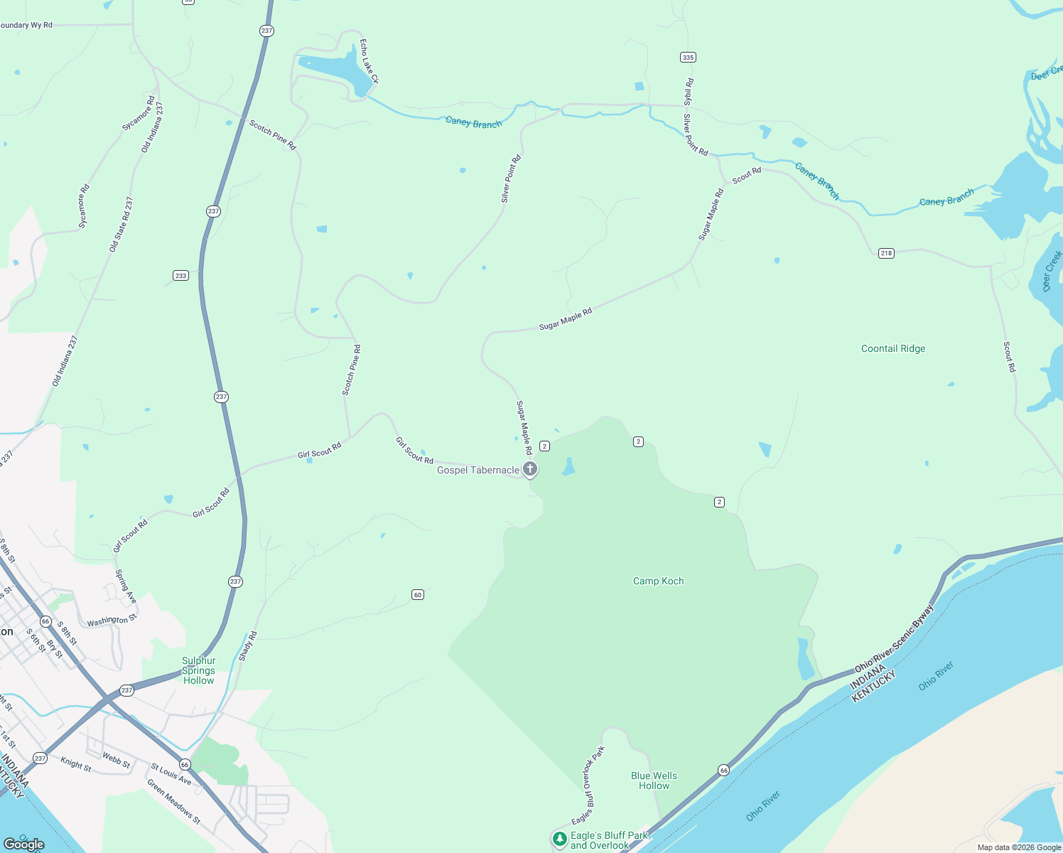 map of restaurants, bars, coffee shops, grocery stores, and more near 5832 Sugar Maple Road in Cannelton
