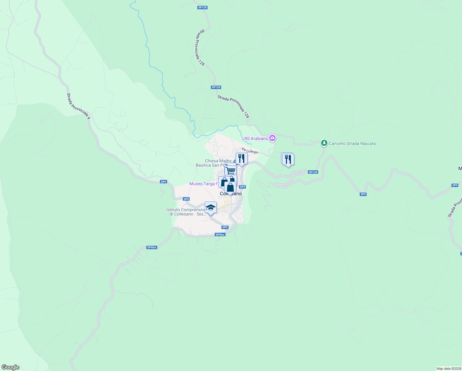 map of restaurants, bars, coffee shops, grocery stores, and more near 6 Via Roma in Collesano