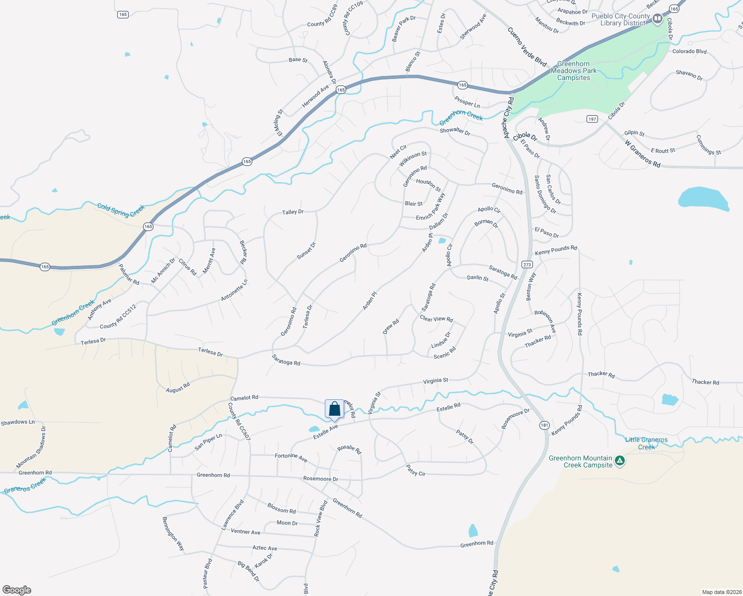 map of restaurants, bars, coffee shops, grocery stores, and more near Arden Place in Colorado City