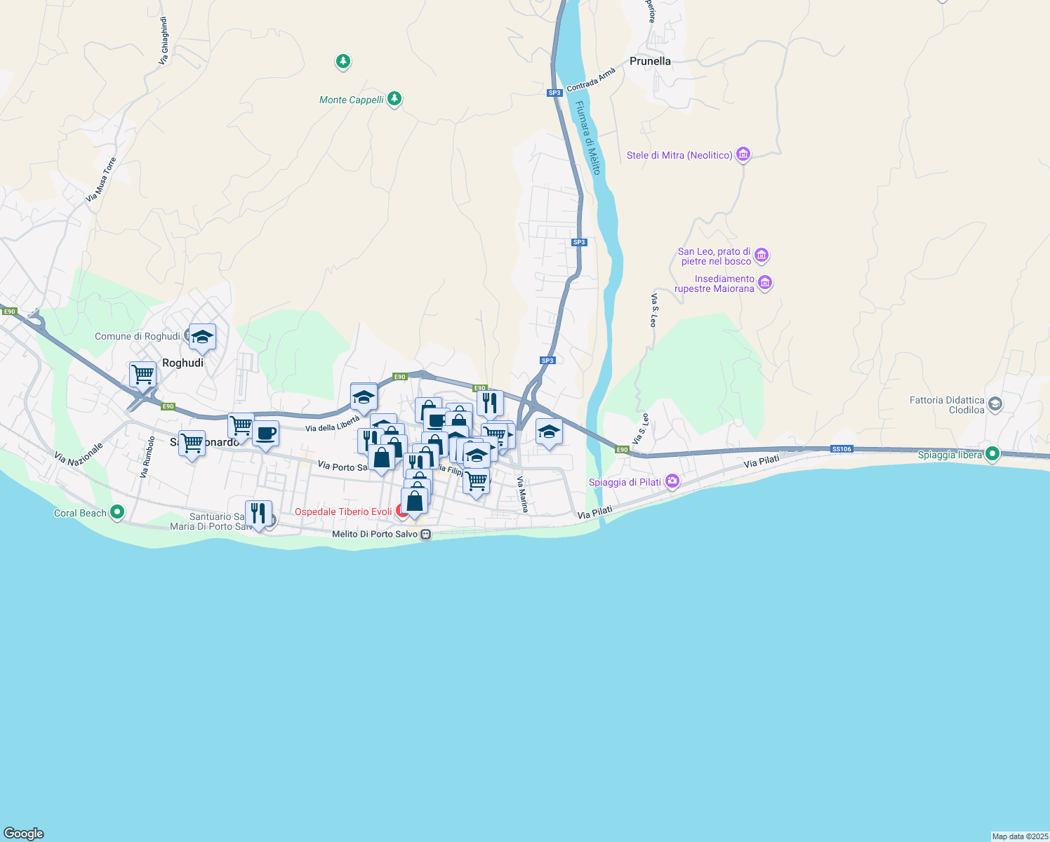 map of restaurants, bars, coffee shops, grocery stores, and more near 2 Via Aldo Tripodi in Melito di Porto Salvo