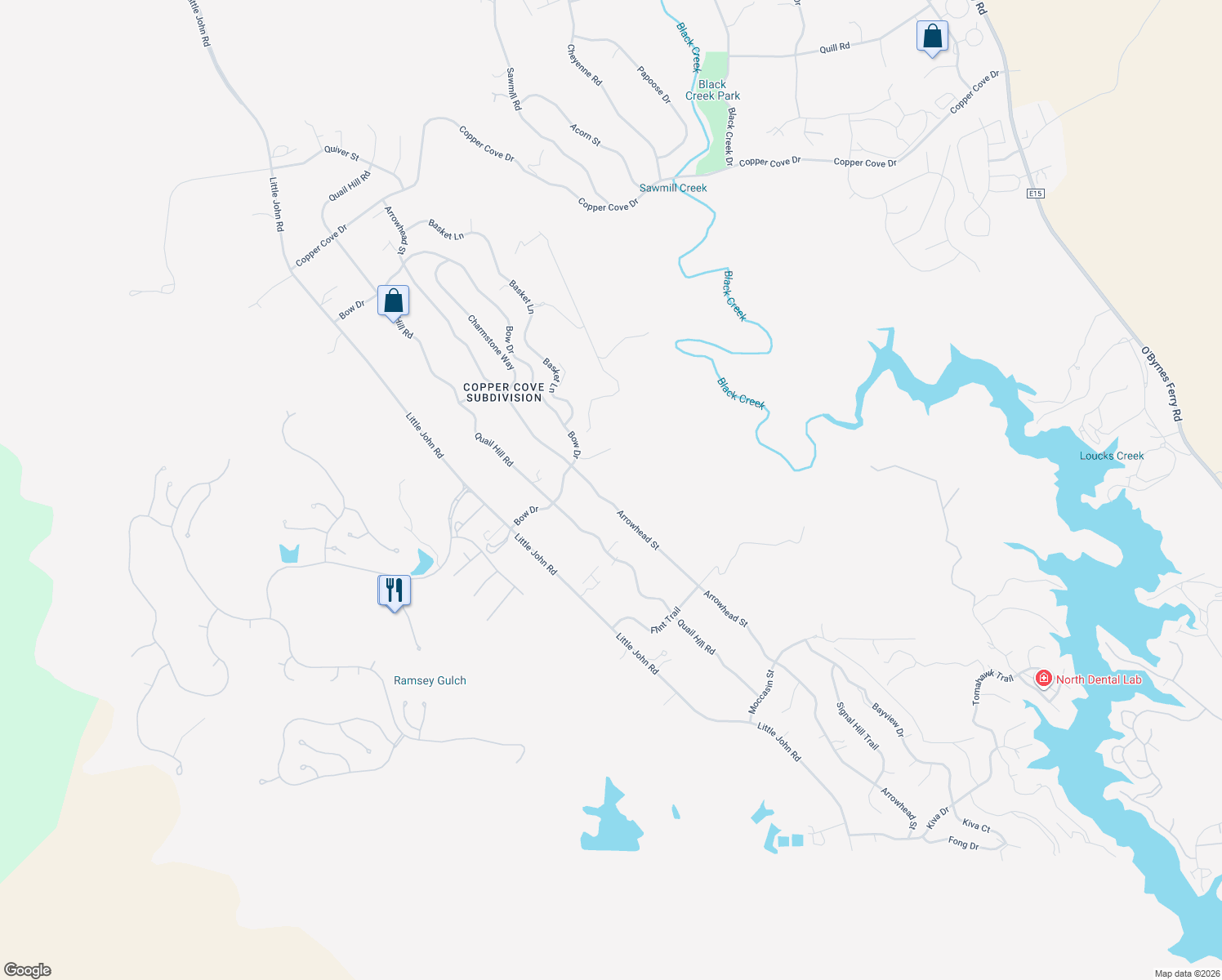map of restaurants, bars, coffee shops, grocery stores, and more near 2899 Arrowhead Street in Copperopolis
