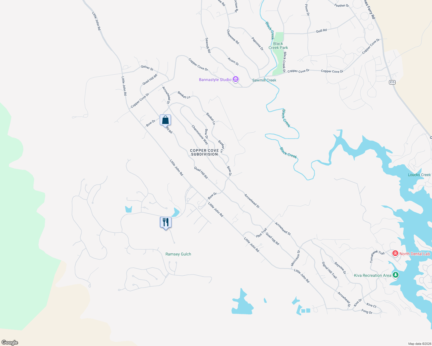 map of restaurants, bars, coffee shops, grocery stores, and more near 2664 Arrowhead Street in Copperopolis