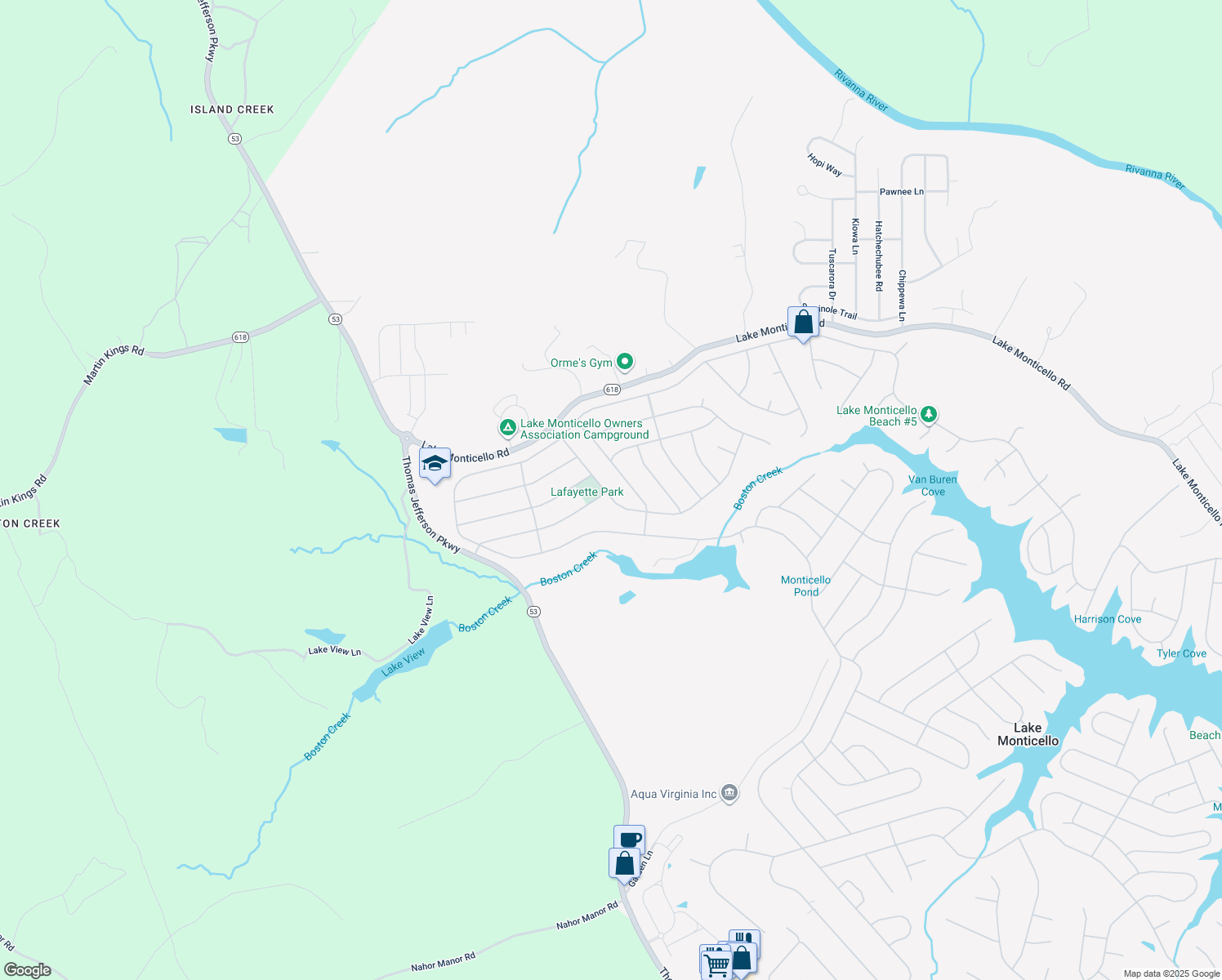 map of restaurants, bars, coffee shops, grocery stores, and more near 22 Lafayette Drive in Palmyra