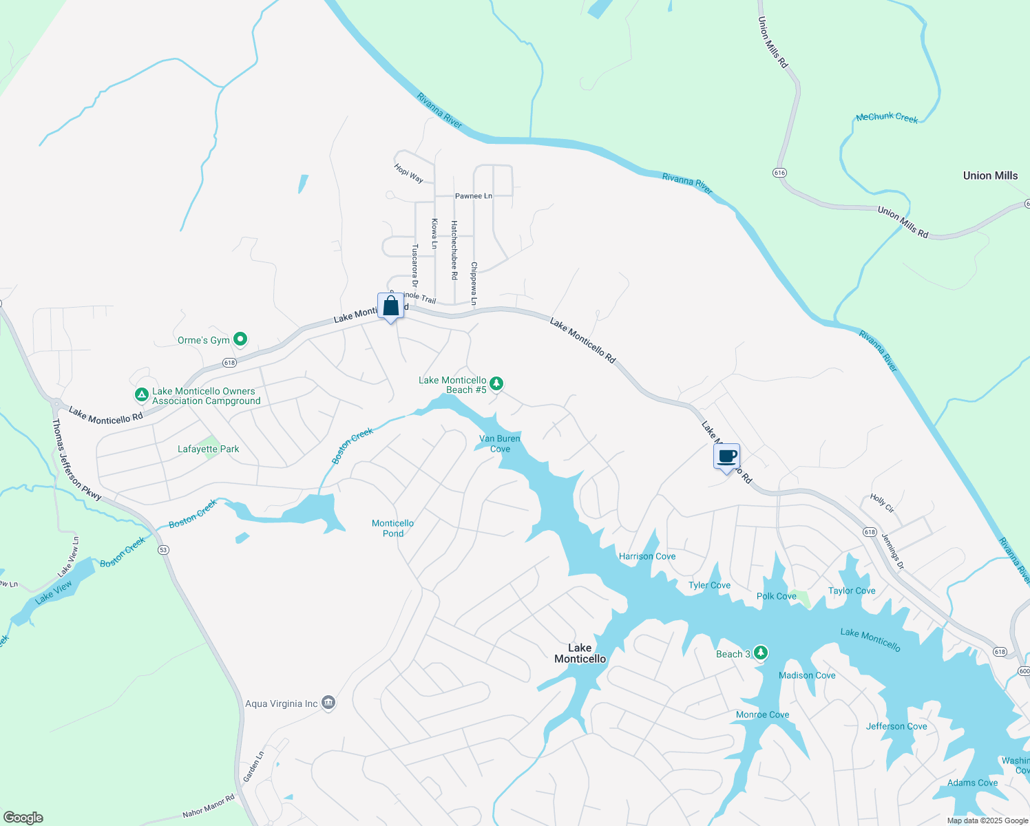 map of restaurants, bars, coffee shops, grocery stores, and more near 5 Kanawha Court in Palmyra