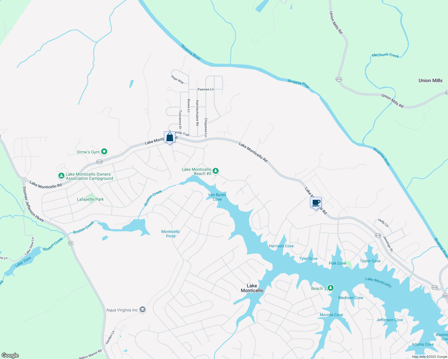 map of restaurants, bars, coffee shops, grocery stores, and more near 1 Kanawha Court in Palmyra