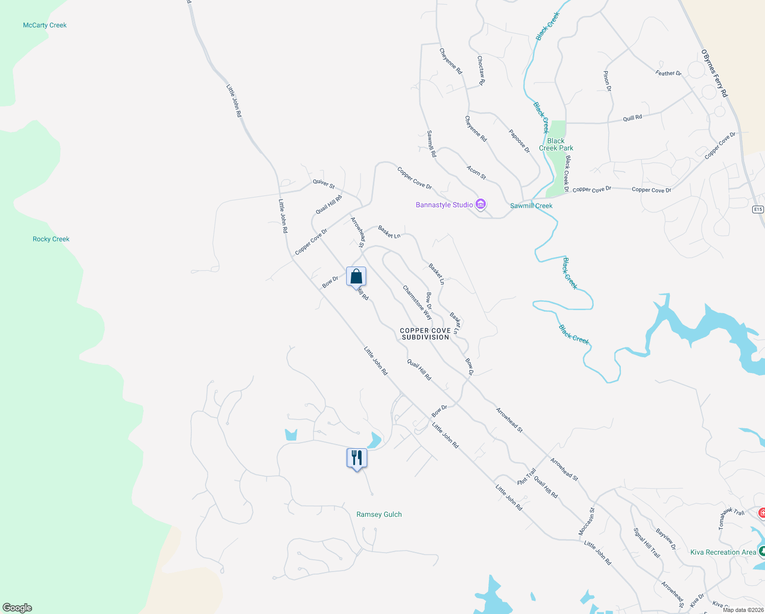 map of restaurants, bars, coffee shops, grocery stores, and more near 2403 Quail Hill Road in Copperopolis