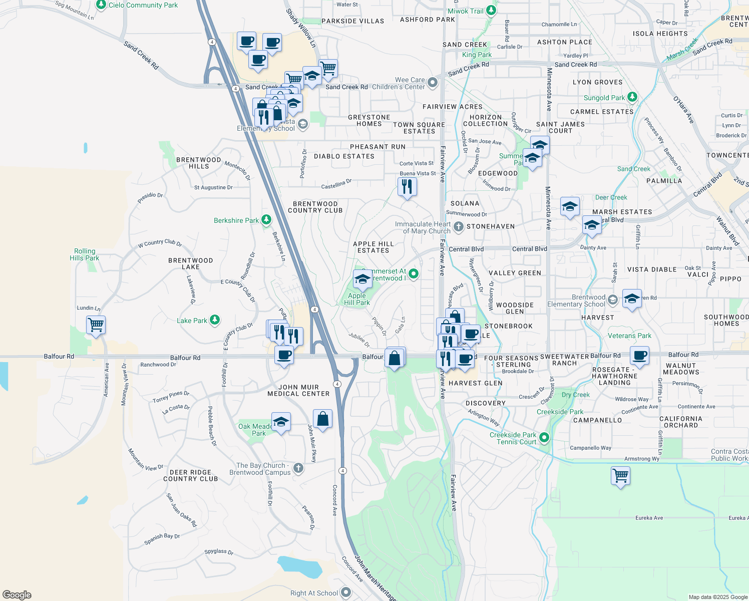 map of restaurants, bars, coffee shops, grocery stores, and more near 1898 Crispin Dr in Brentwood