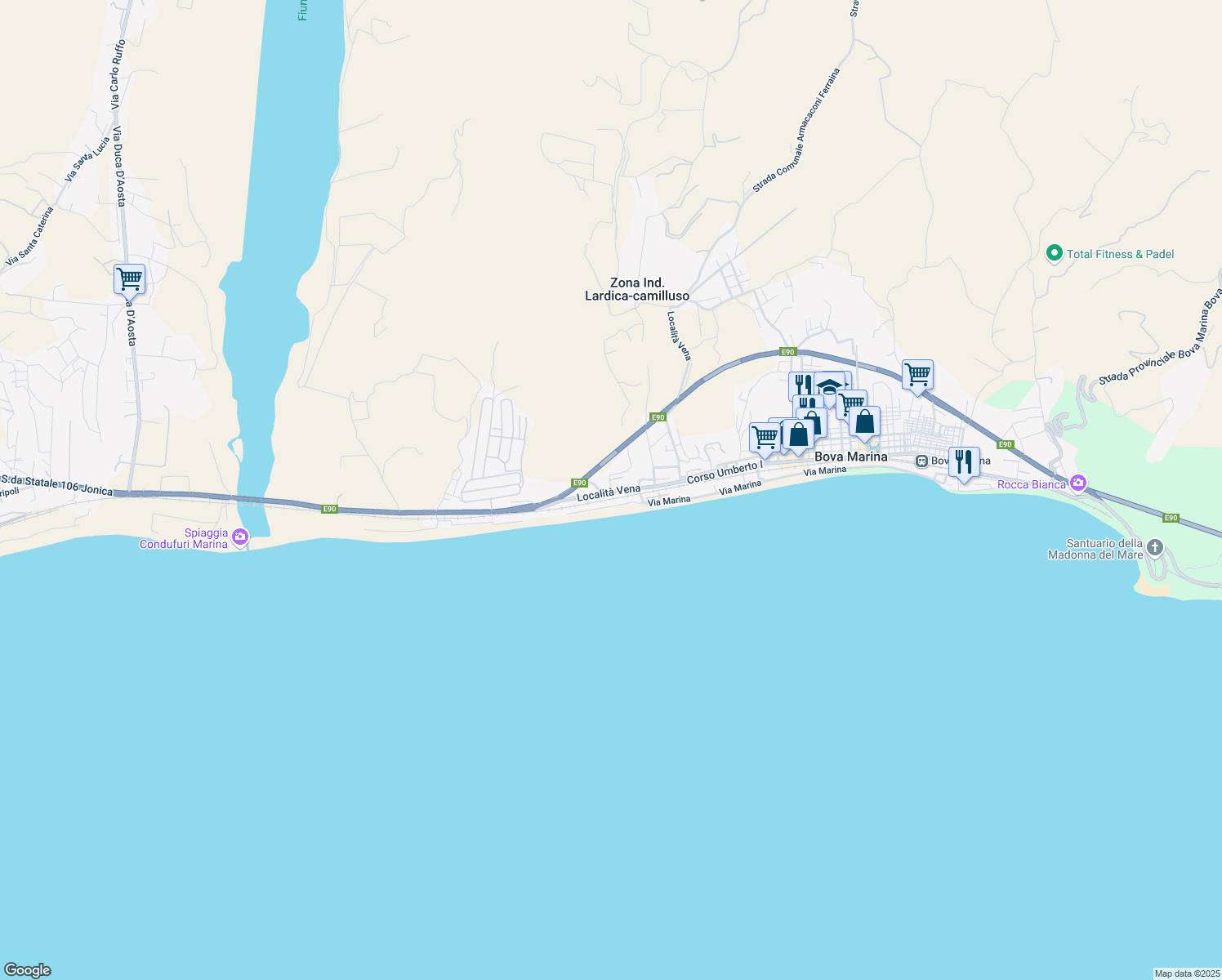 map of restaurants, bars, coffee shops, grocery stores, and more near 298 Località Vena in Bova Marina
