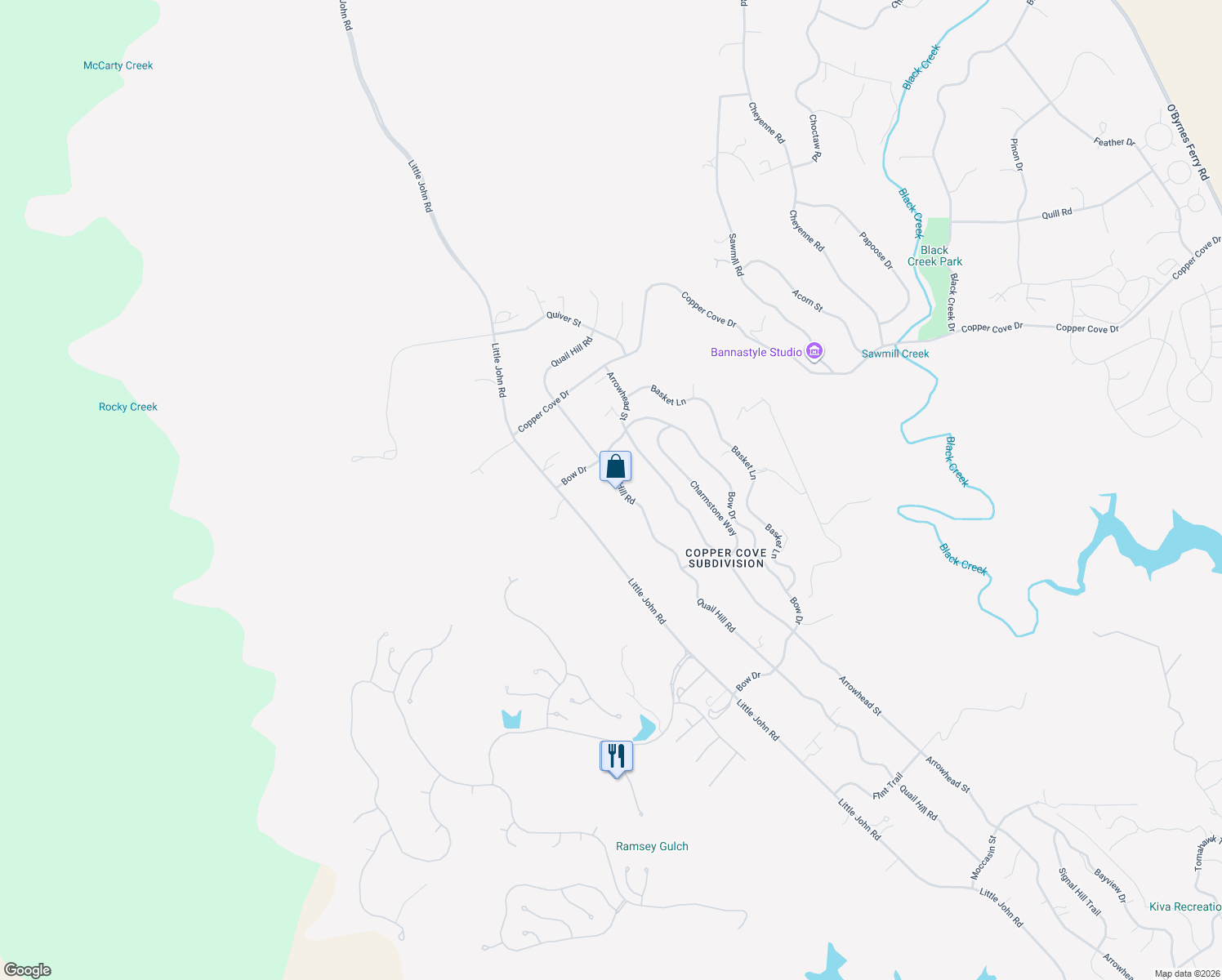 map of restaurants, bars, coffee shops, grocery stores, and more near 2360 Quail Hill Road in Copperopolis