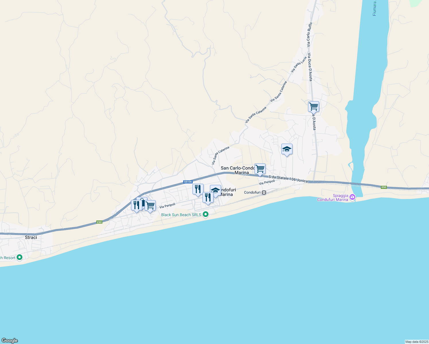 map of restaurants, bars, coffee shops, grocery stores, and more near 9 Via Tre Arie in San Carlo-Condofuri Marina