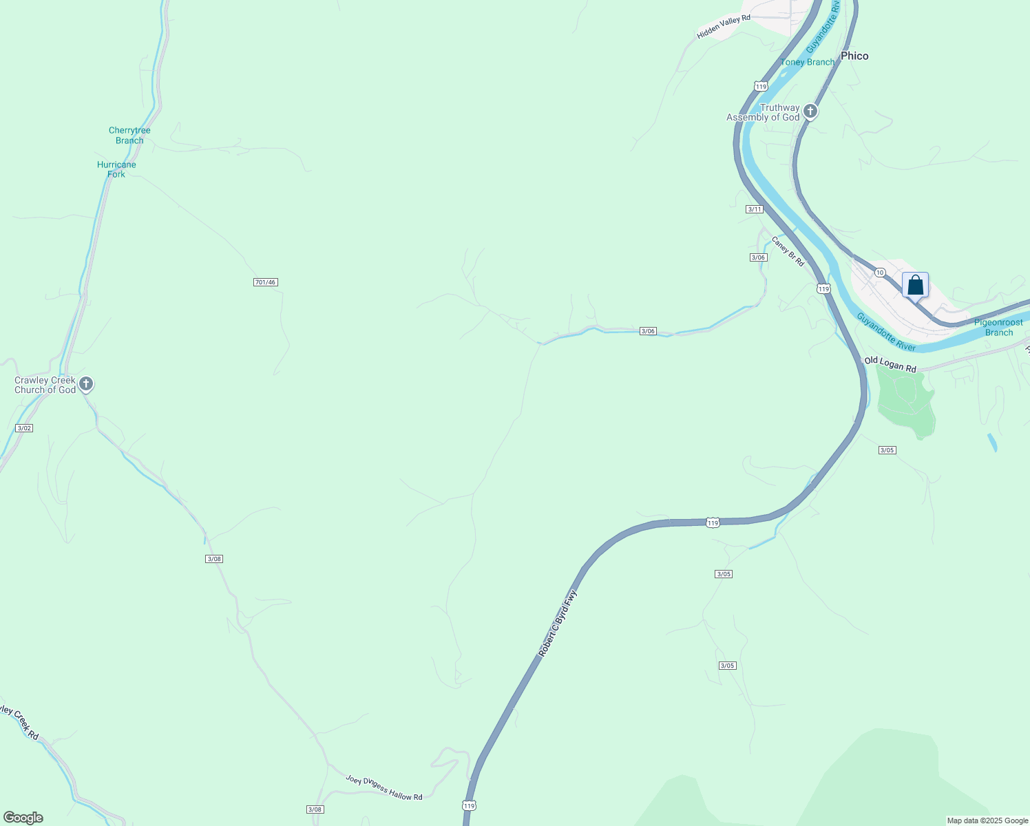 map of restaurants, bars, coffee shops, grocery stores, and more near 101-179 Cabin Road in Chapmanville