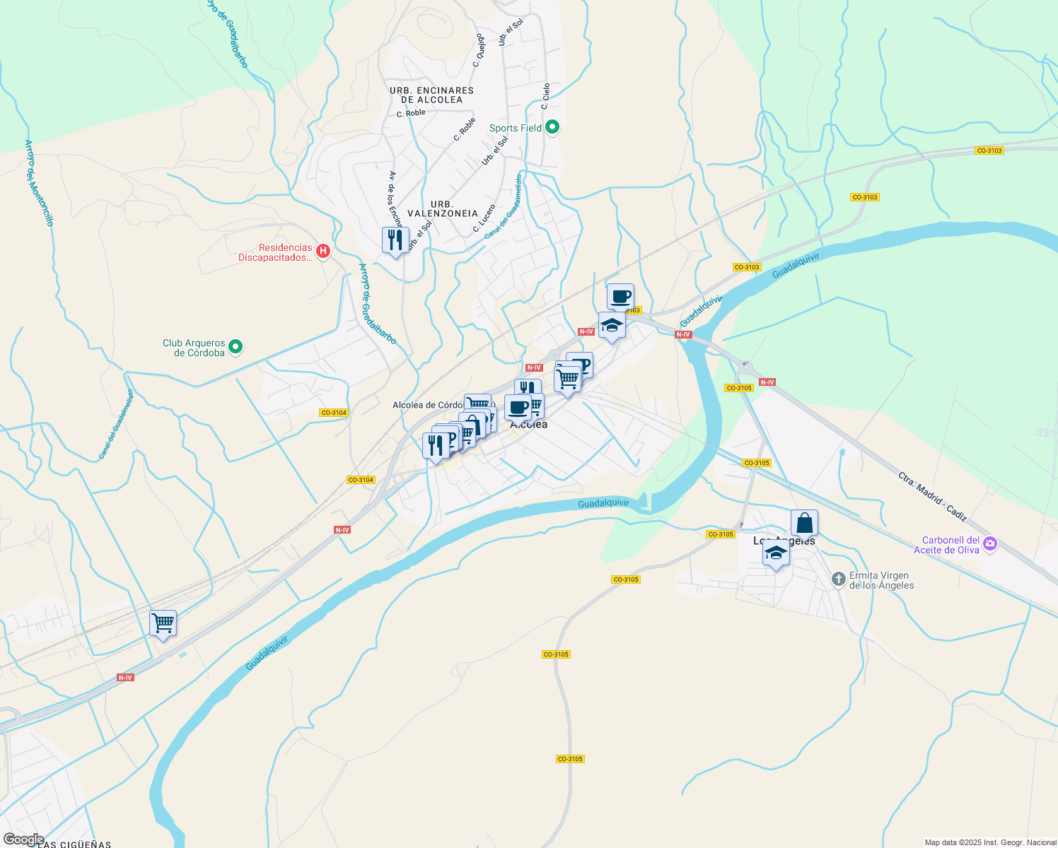 map of restaurants, bars, coffee shops, grocery stores, and more near in Alcolea