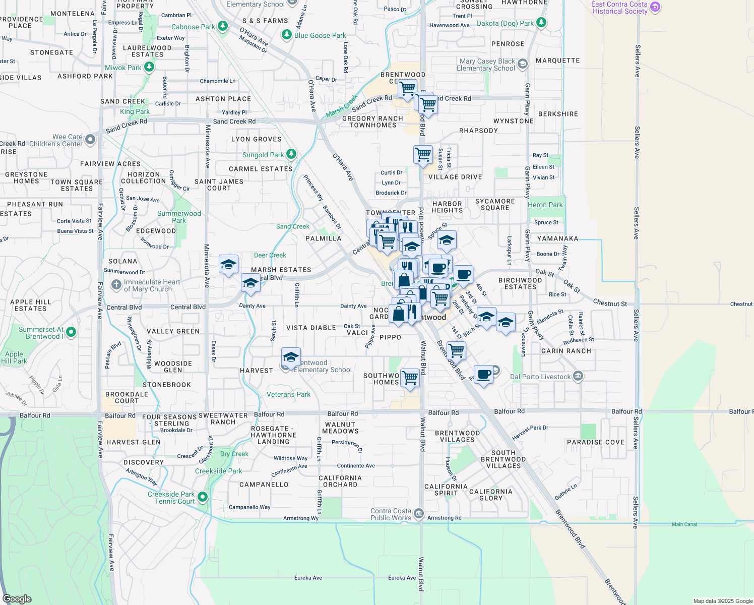 map of restaurants, bars, coffee shops, grocery stores, and more near 953 Villa Terrace in Brentwood