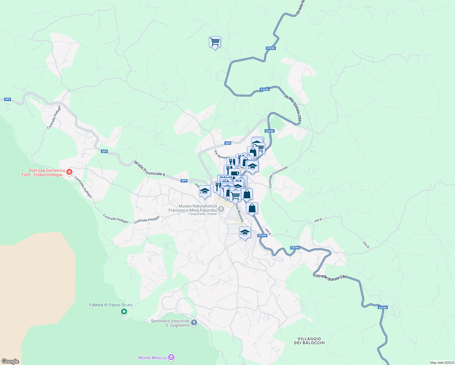 map of restaurants, bars, coffee shops, grocery stores, and more near 14 Via Sant'Anna in Castelbuono