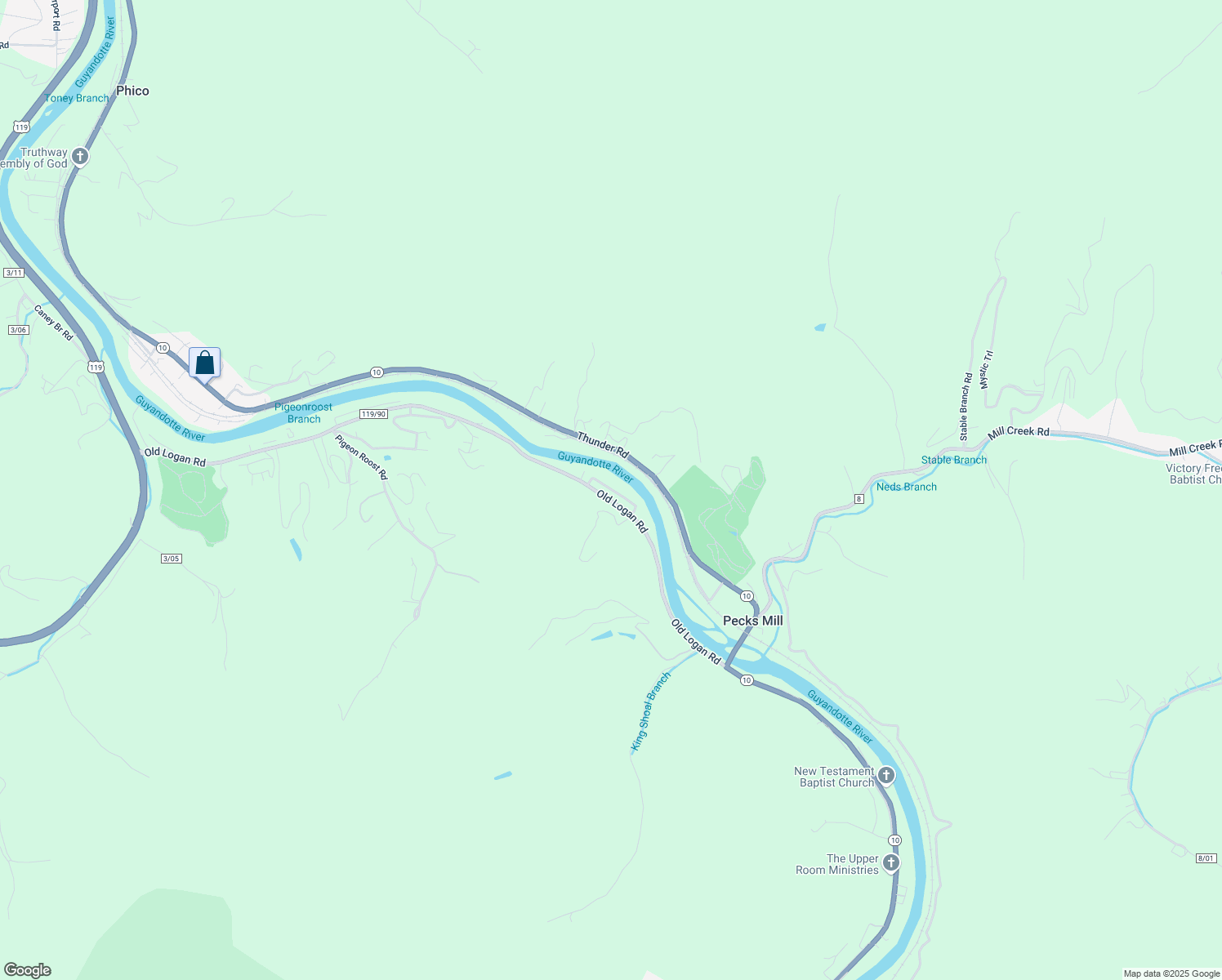 map of restaurants, bars, coffee shops, grocery stores, and more near 9 Perry Lane in Chapmanville