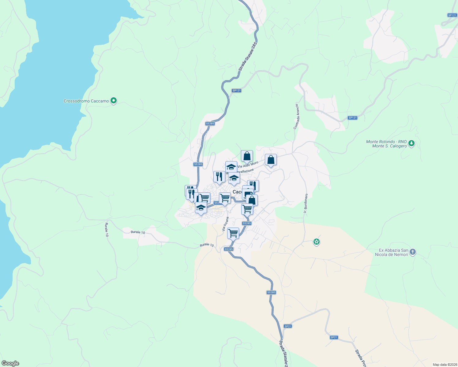 map of restaurants, bars, coffee shops, grocery stores, and more near Via Michele Amari in Caccamo