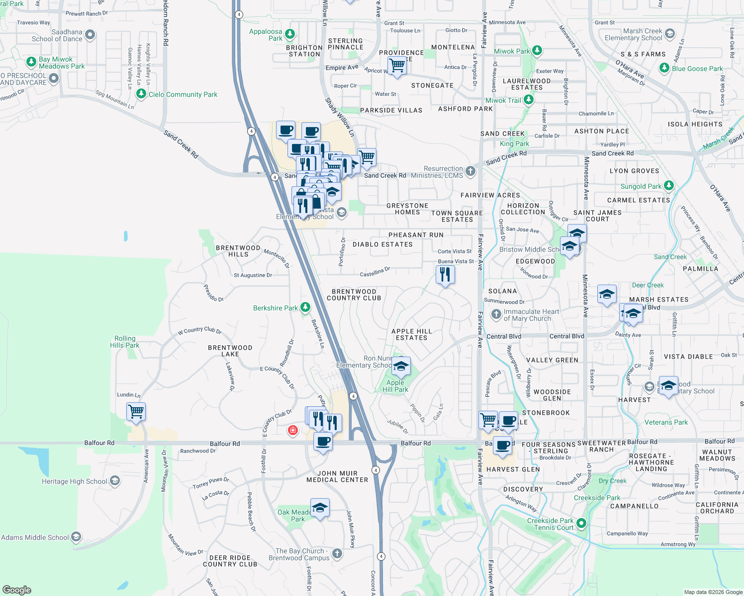 map of restaurants, bars, coffee shops, grocery stores, and more near 669 Red Rome Ln in Brentwood