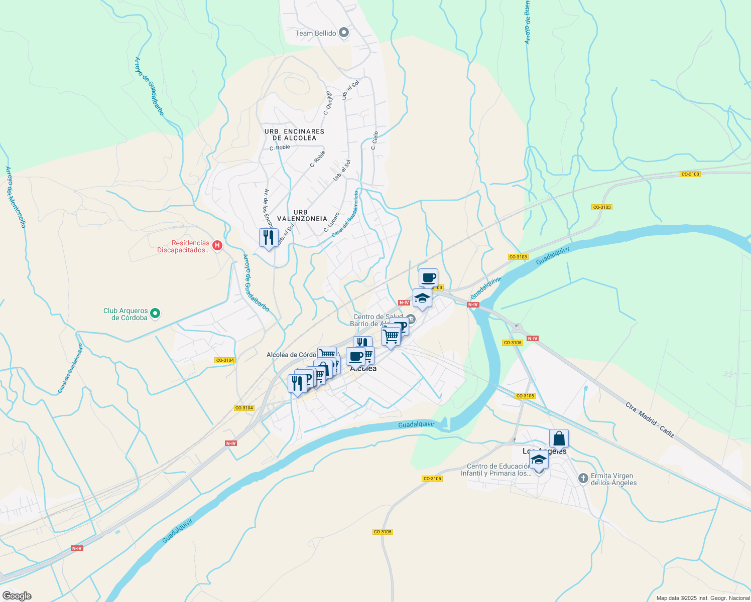 map of restaurants, bars, coffee shops, grocery stores, and more near 4D Extrarradio Valenzoneja, Cortijo in Córdoba