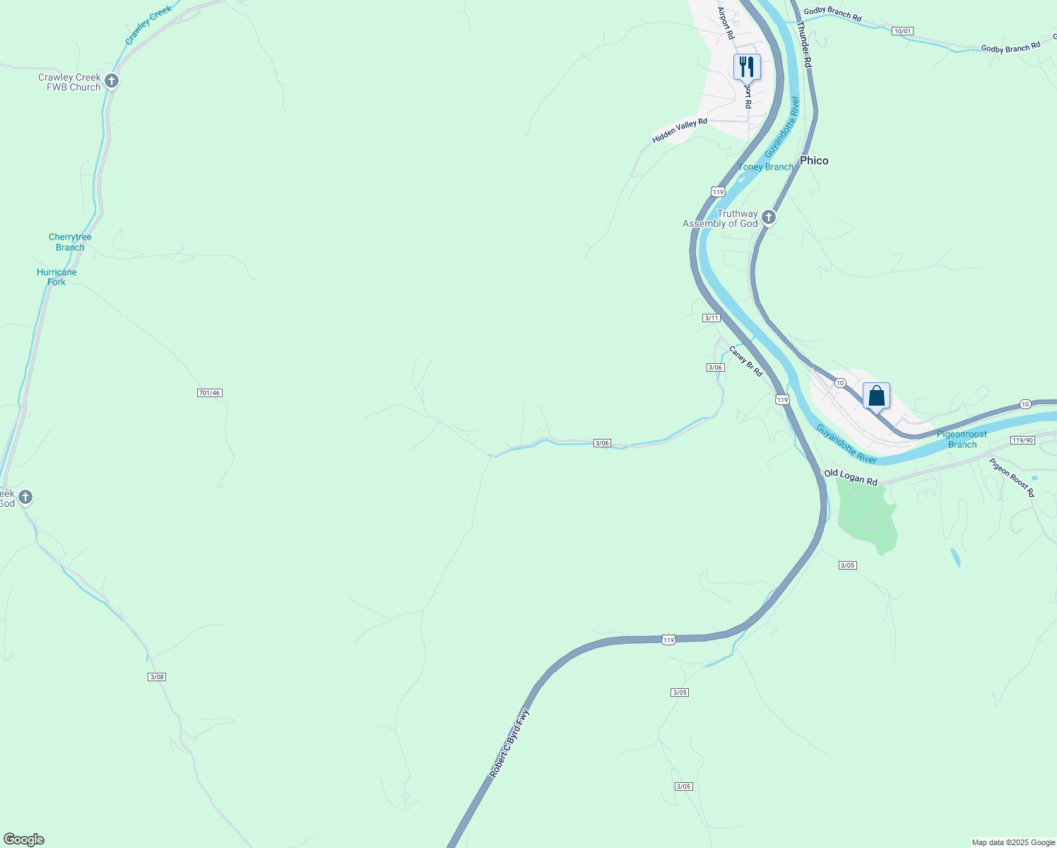 map of restaurants, bars, coffee shops, grocery stores, and more near 88 Elmer Neil Drive in Chapmanville