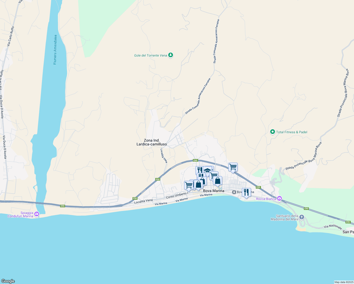 map of restaurants, bars, coffee shops, grocery stores, and more near in Bova Marina