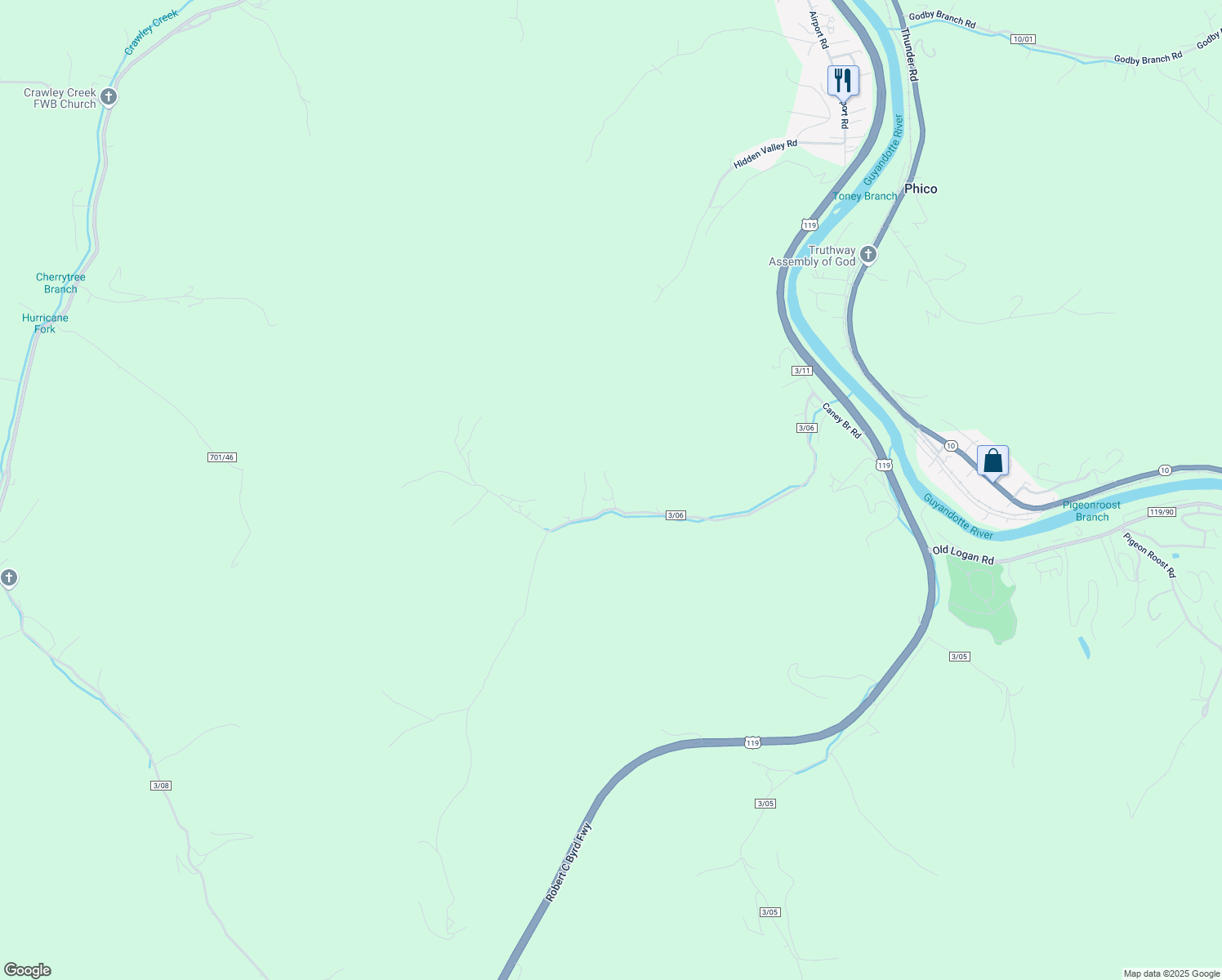 map of restaurants, bars, coffee shops, grocery stores, and more near 88 Elmer Neil Drive in Chapmanville
