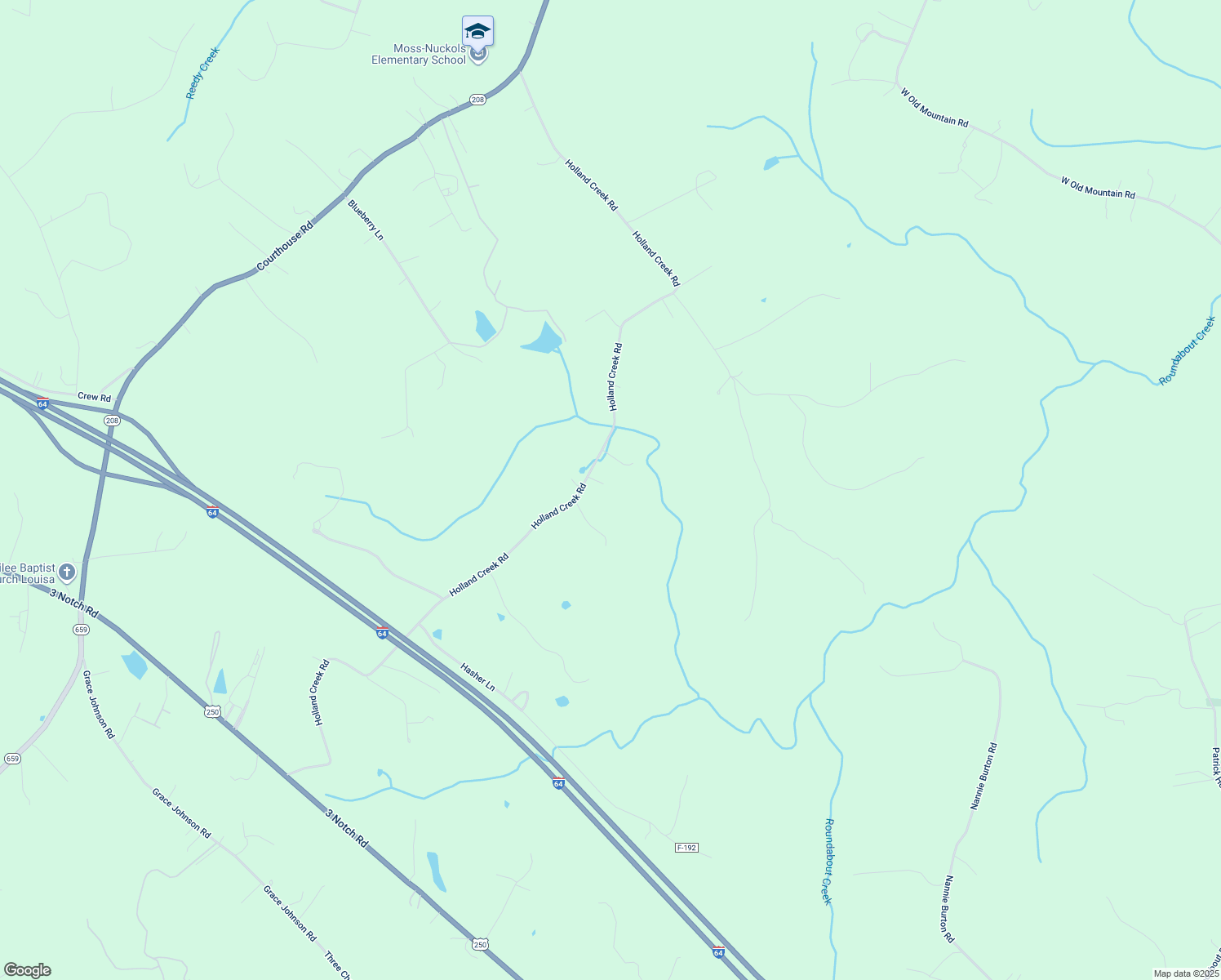 map of restaurants, bars, coffee shops, grocery stores, and more near 1426 Holland Creek Rd in Louisa