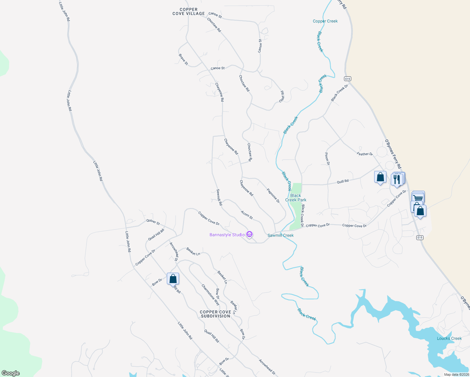 map of restaurants, bars, coffee shops, grocery stores, and more near 1315 Cheyenne Road in Copperopolis
