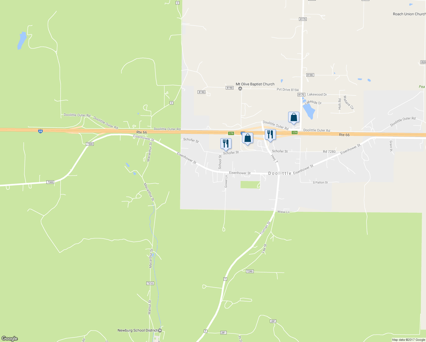map of restaurants, bars, coffee shops, grocery stores, and more near 466 Eisenhower Street in Newburg