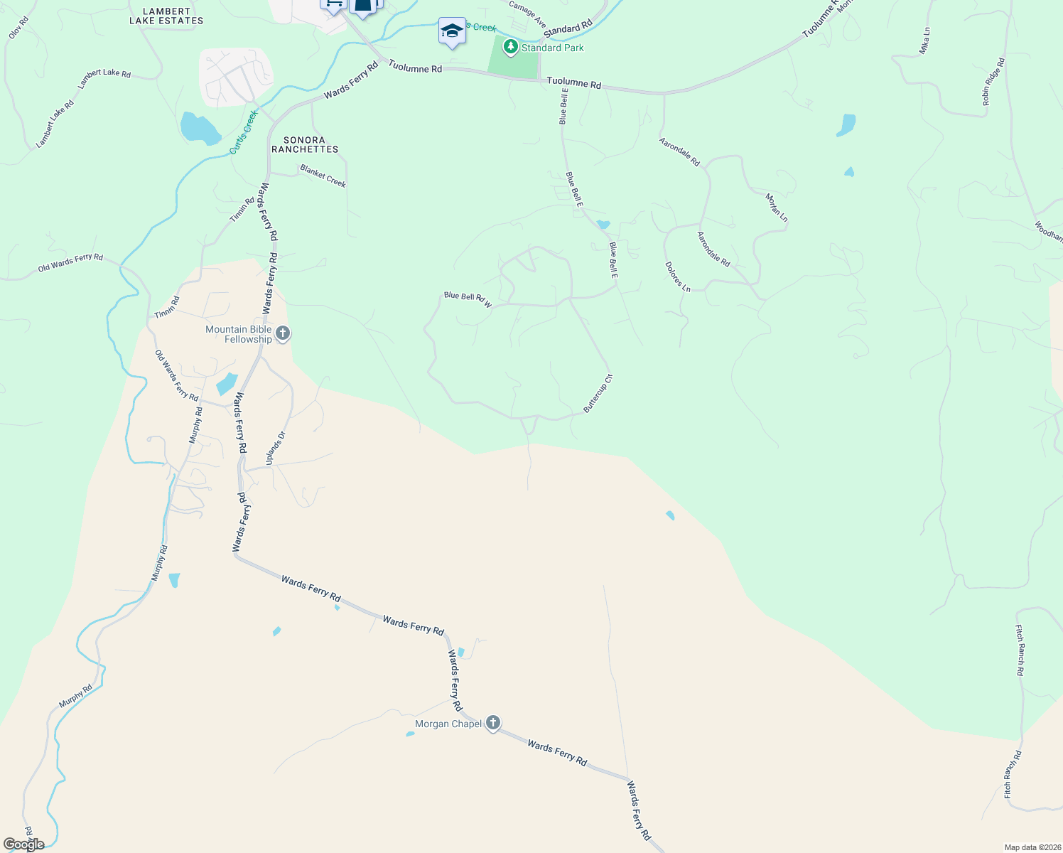 map of restaurants, bars, coffee shops, grocery stores, and more near 17599 Buttercup Circle in Sonora