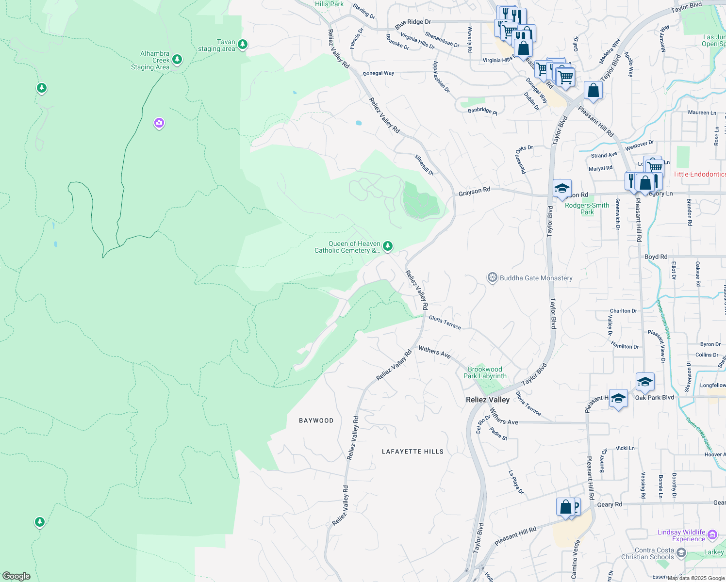 map of restaurants, bars, coffee shops, grocery stores, and more near 3369 Stage Coach Drive in Lafayette