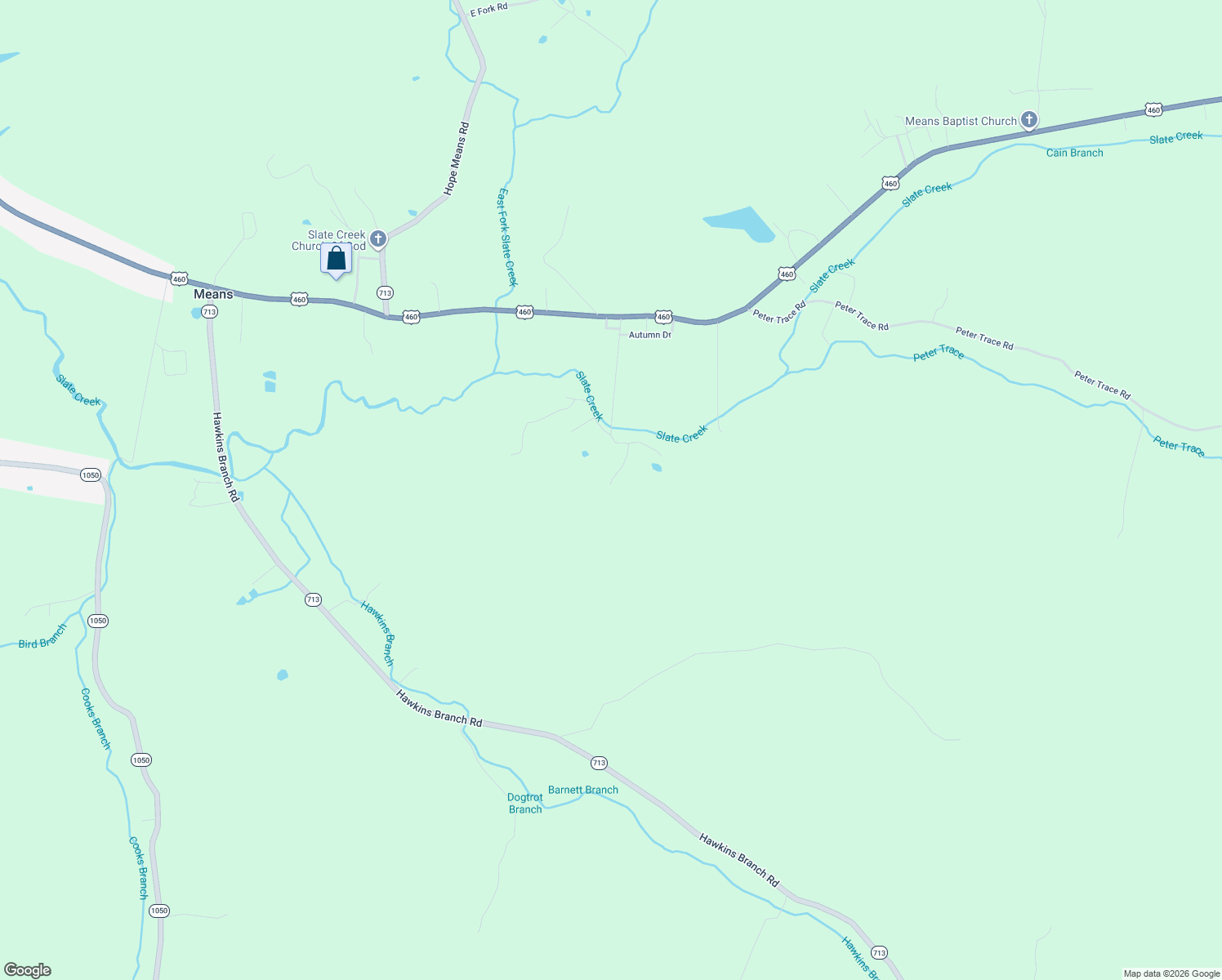 map of restaurants, bars, coffee shops, grocery stores, and more near Herman Becraft Spur Road in Means