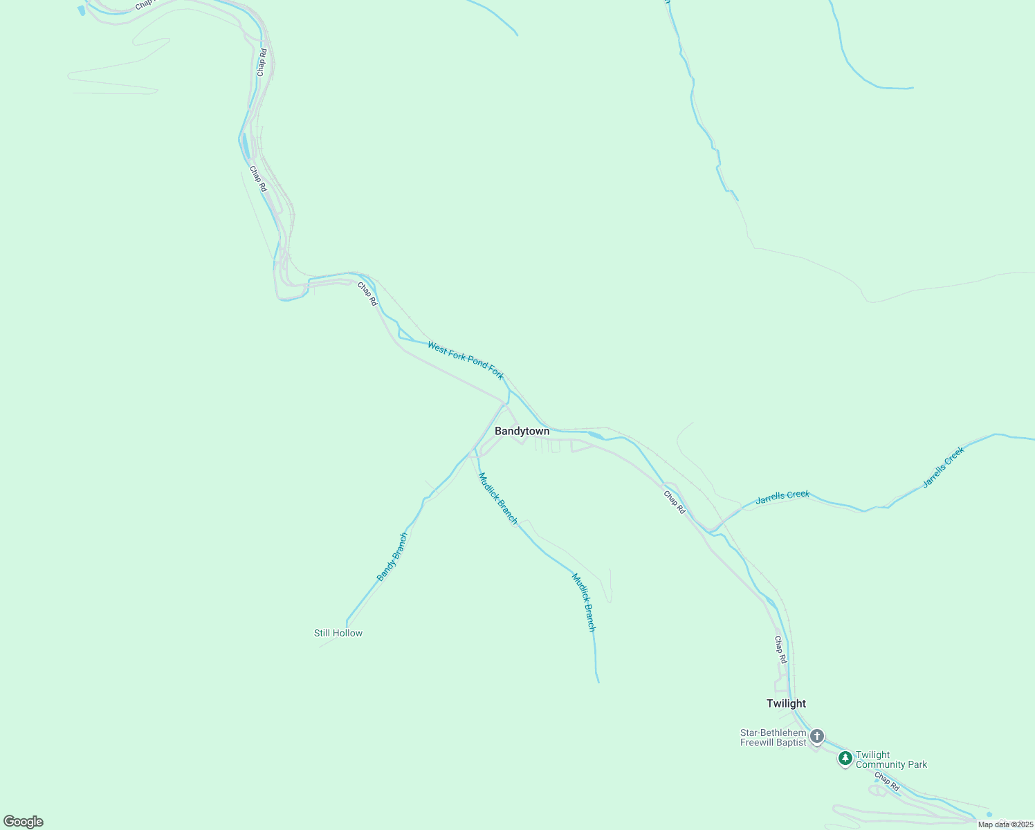 map of restaurants, bars, coffee shops, grocery stores, and more near Bandy's Branch Road in Twilight