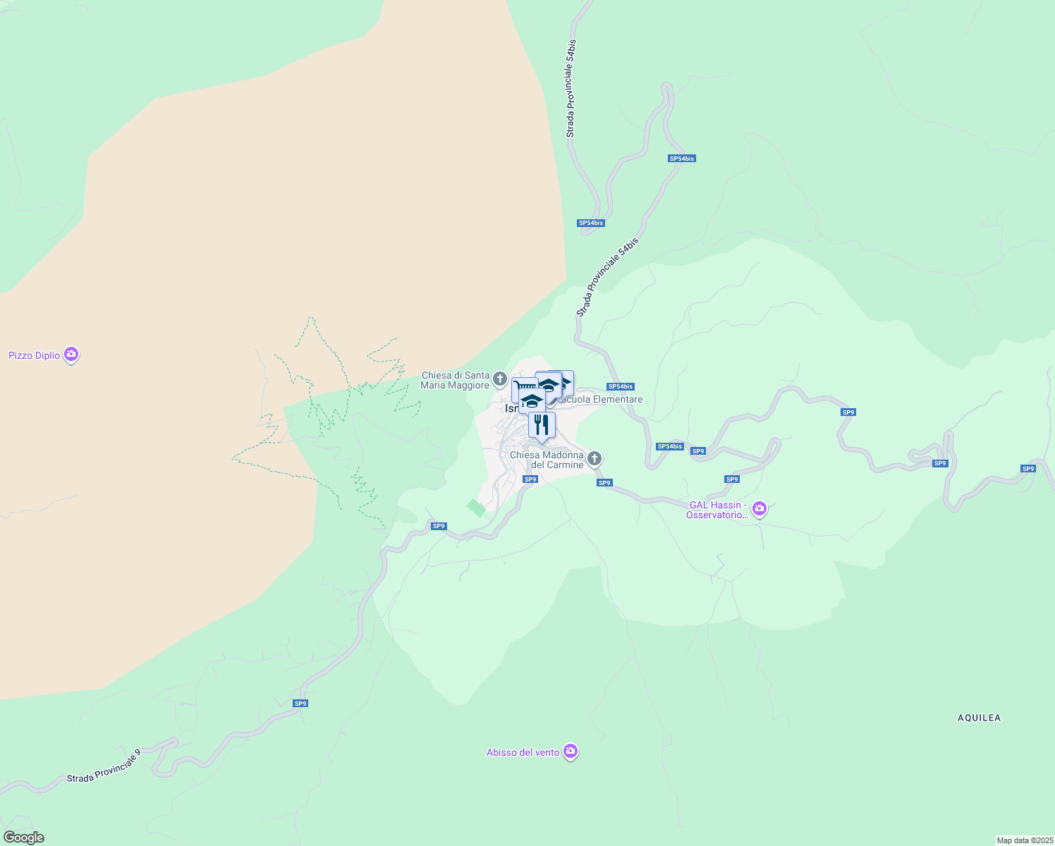 map of restaurants, bars, coffee shops, grocery stores, and more near 44 Via Sacerdote Vito Conoscenti in Isnello