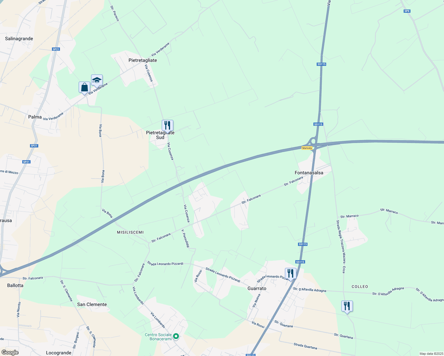 map of restaurants, bars, coffee shops, grocery stores, and more near 56 Via D'Aleo in Libero consorzio comunale di Trapani