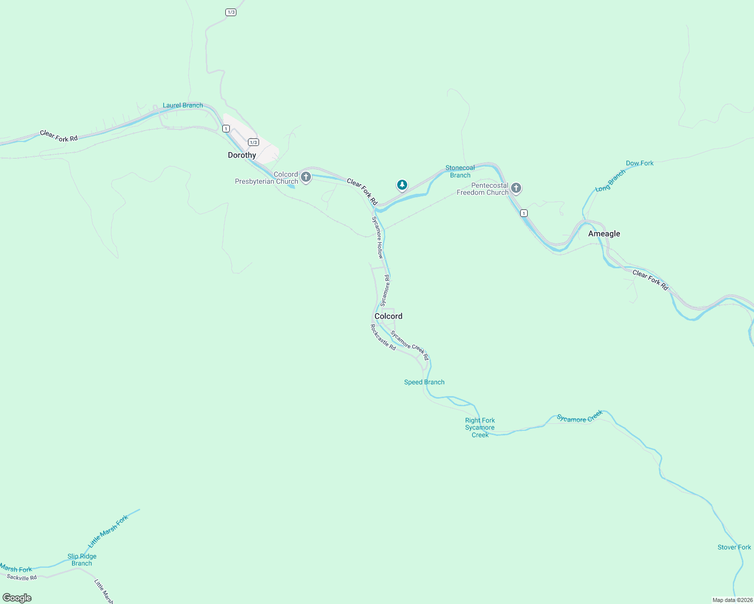 map of restaurants, bars, coffee shops, grocery stores, and more near 306 Rock Castle Road in Colcord