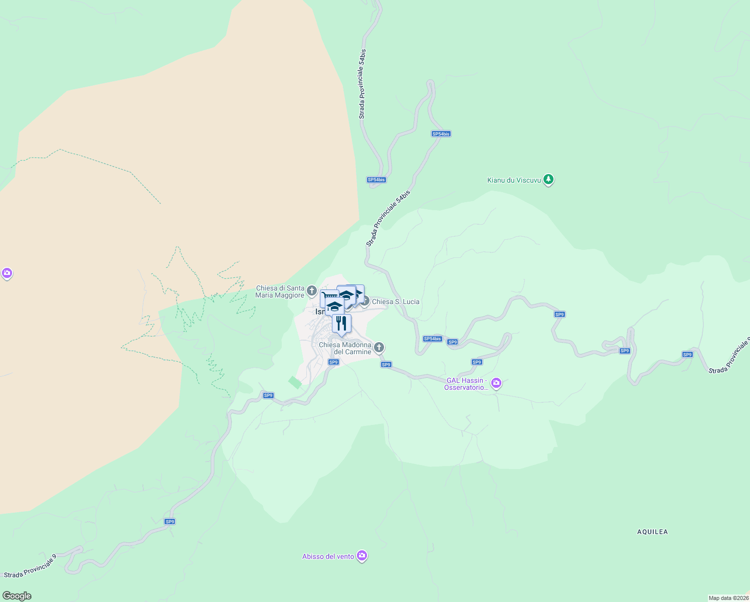 map of restaurants, bars, coffee shops, grocery stores, and more near 13 Via Padre Pino Puglisi in Isnello