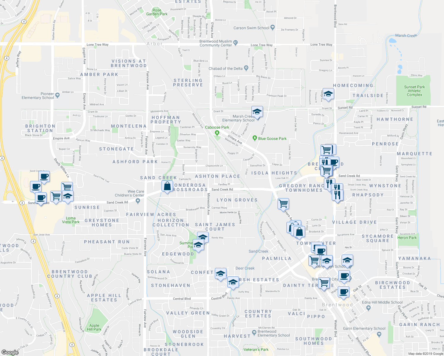 map of restaurants, bars, coffee shops, grocery stores, and more near 1442 Earl Glen in Brentwood