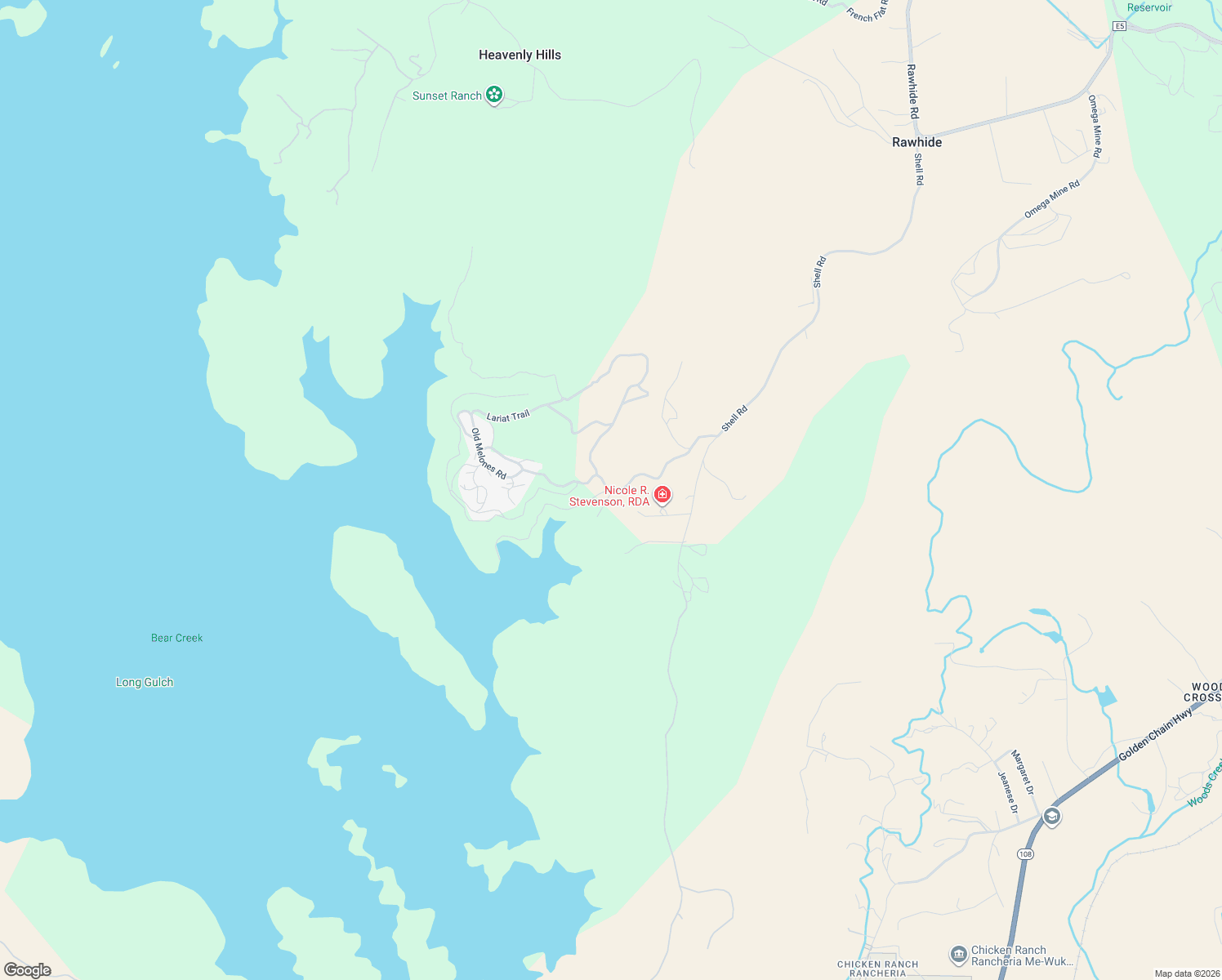 map of restaurants, bars, coffee shops, grocery stores, and more near 8401 Old Melones Road in Jamestown