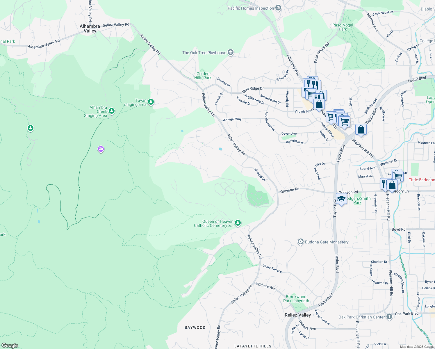 map of restaurants, bars, coffee shops, grocery stores, and more near 1014 Sunrise Ridge Drive in Lafayette