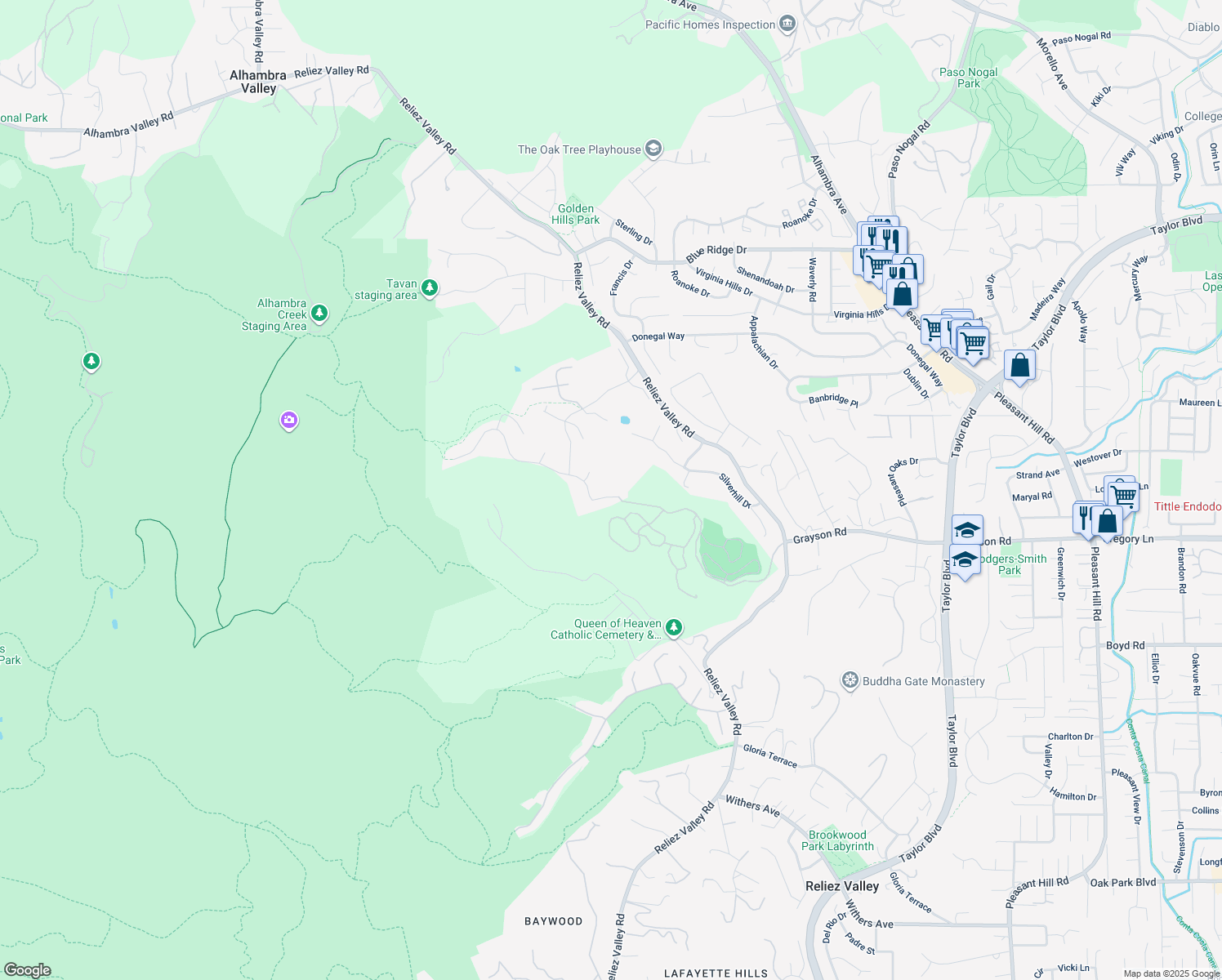 map of restaurants, bars, coffee shops, grocery stores, and more near 1022 Sunrise Ridge Drive in Lafayette