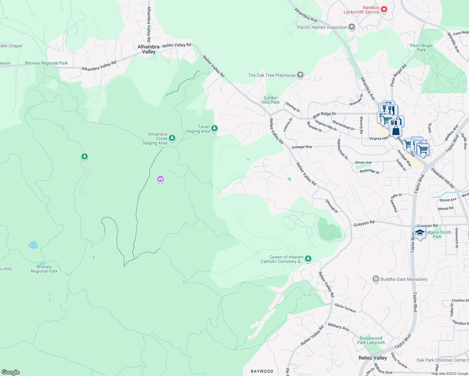 map of restaurants, bars, coffee shops, grocery stores, and more near 1239 Sunrise Ridge Drive in Lafayette