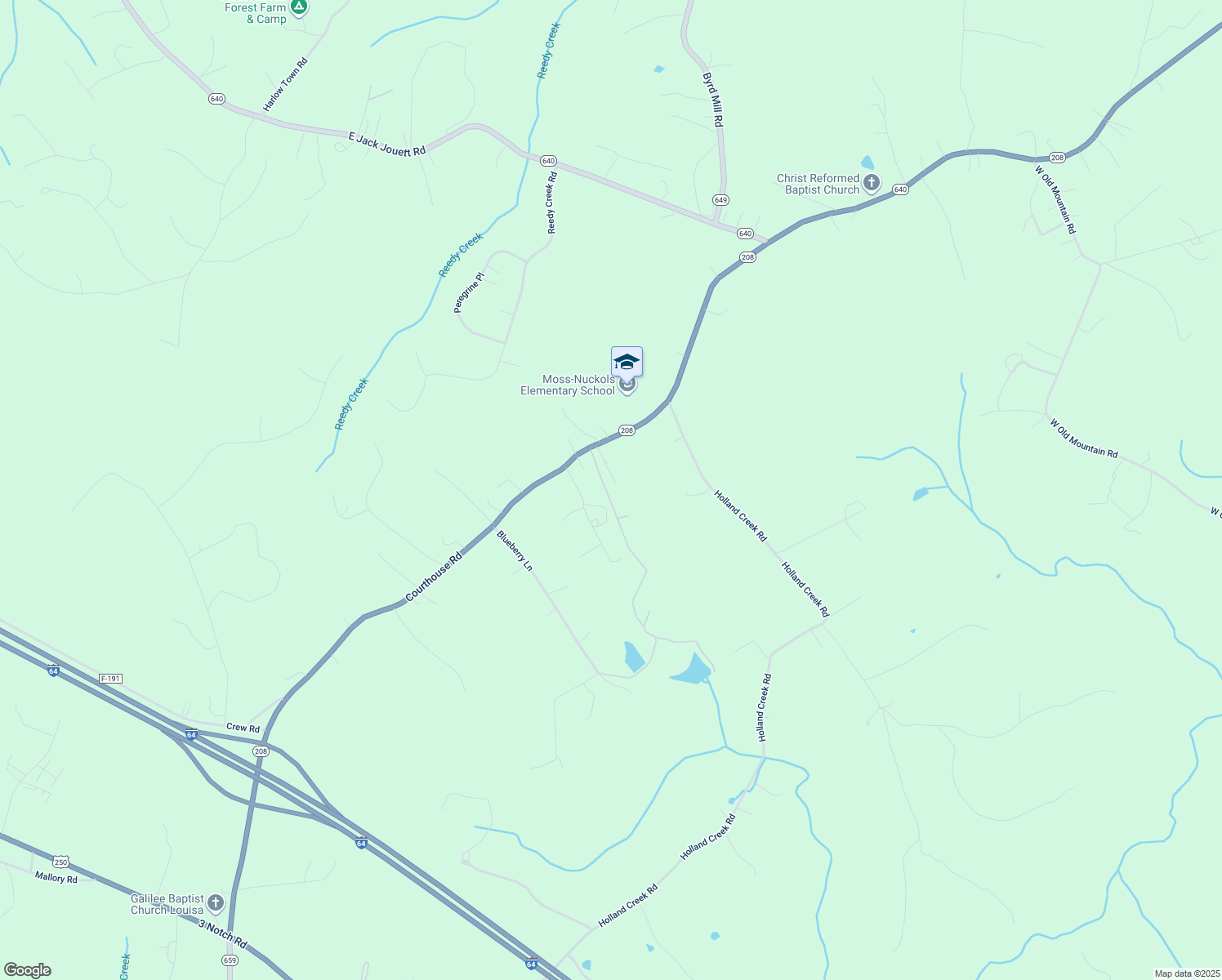 map of restaurants, bars, coffee shops, grocery stores, and more near 1848 Courthouse Road in Louisa