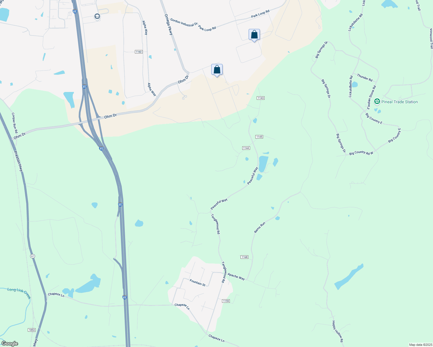 map of restaurants, bars, coffee shops, grocery stores, and more near 285 Oak Hill Road in Shepherdsville